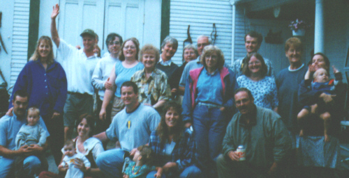 First row:  Joe & Joshua Welch, Nikki, Parker & Howard Hazen, Heidi, Skip & Sybil Hazen, Trina & Cyrus Rahm.  Second row:  Andrea Welch, Terry Trask, Jim & Laurie Mann, Ruth Trask,  Nancy Rahm, Alice Bassett Jeff Trask, and some friends of my mothers.